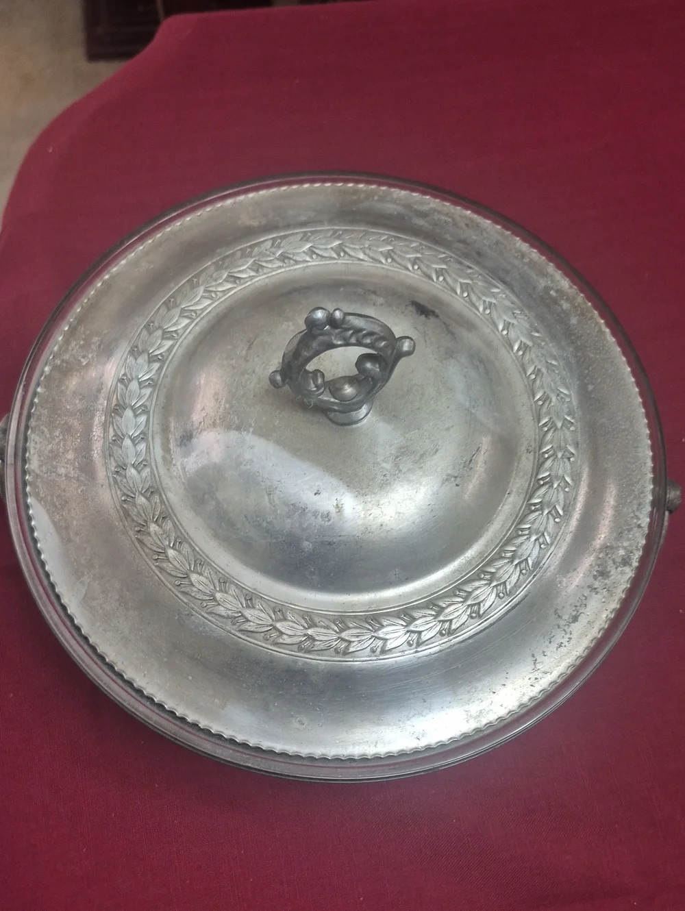 Vintage Ornate Silver-Tone Aluminum Metal Covered Serving Dish With Pyrex